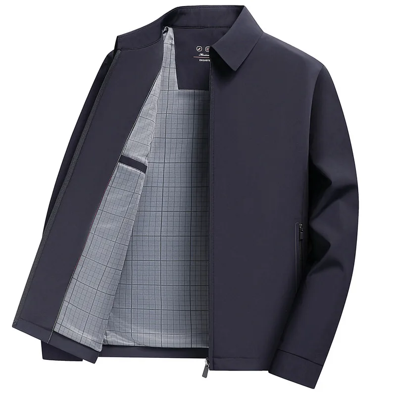 2026 New Men's Spring Lapel Zip-Up Jacket Spandex Fabric Casual Business Outerwear Windproof Anti-Wrinkle Coat