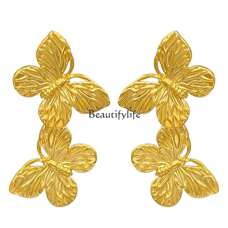 

European and American exaggerated metal wind butterfly earrings temperament unique design sense