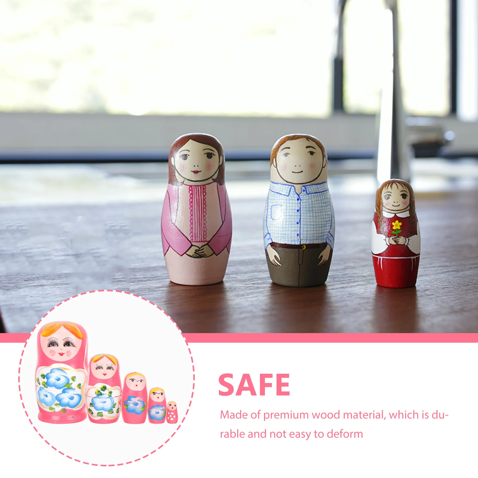 Miniature Toys Matryoshka Nesting Dolls Decors Party Gift for Kids Vintage Wooden Russian Stacking Pink Travel