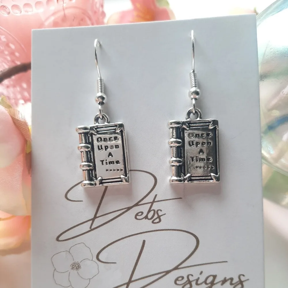 Vintage Silver Color Book-shaped Dangle Earrings for Women Men Storybook Drop Earrings Book Lover Fairy Tale Reader Gift Jewelry