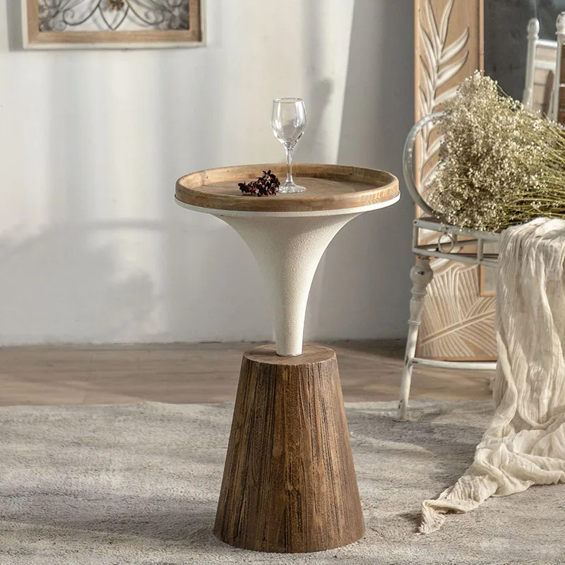 

Wabi-Sabi Style Side Table, Retro Round Coffee Table for Living Room or Balcony,Vintage Minimalist Wooden End Table Home Decor