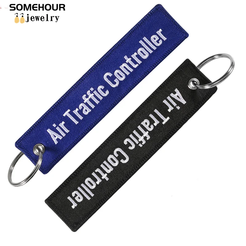 SOMEHOUR Air Traffic Controller Keychain Boths Sides Embroidery Key Holder Ring Jewelry Accessory Aviation Gifts Wholesale