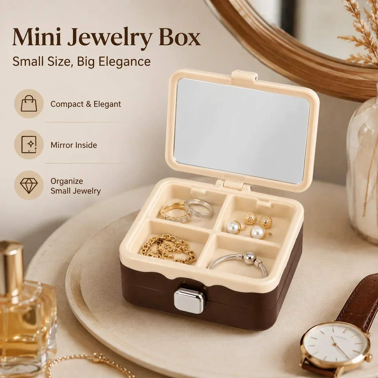 Portable Exquisite Jewelry Box, Earrings Necklaces Rings Storage, Mini Compact Home Travel Organizer