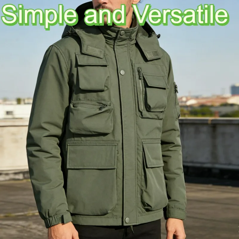 Men's Workwear with Multiple Pockets Quick Drying Waterproof Outdoor Fishing Photography Detachable Hooded Men's Tactical Jacket