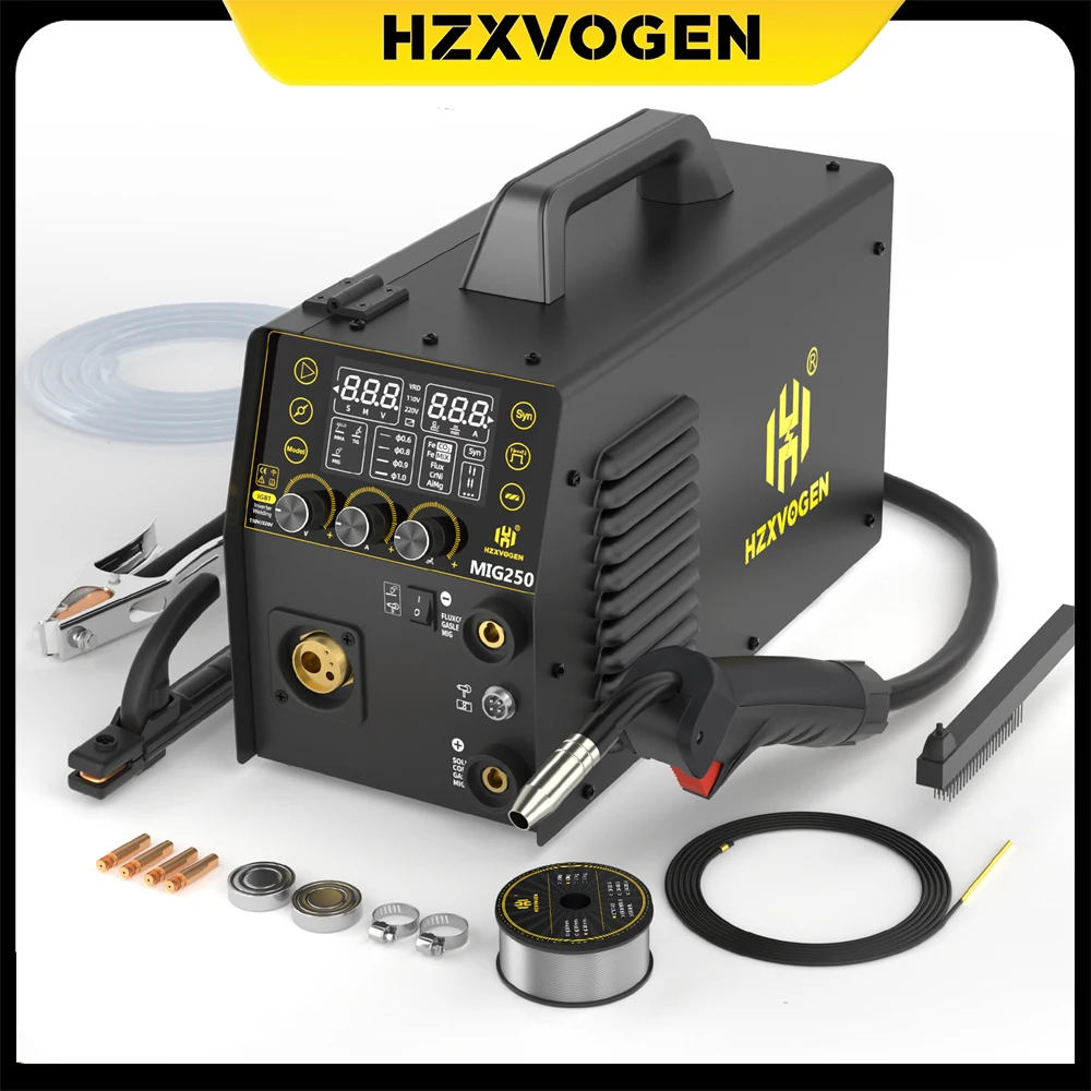 

HZXVOGEN MIG250 6 in 1 Aluminum Welder MMA/MIG/Lift TIG/Stick Digital Semi-automatic Inverter Welding Machine Gas Gasless Welder