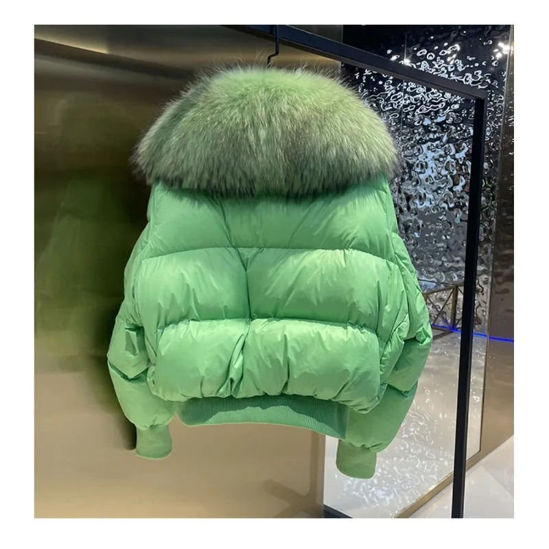 Luxury Women's Winter New Versatile Large Fur Collar Raccoon Fur White Duck Down Down Jacket Coat Comfortable Warm Fashionable