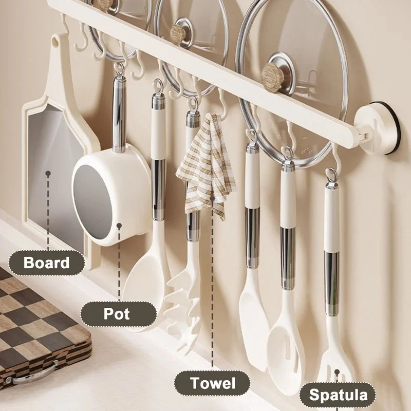 Kitchen Hook Punch-free Hanging Rod Spovel Hanger Row Hook Multifunctional Wall-mounted Storage Knife Holter ﻿