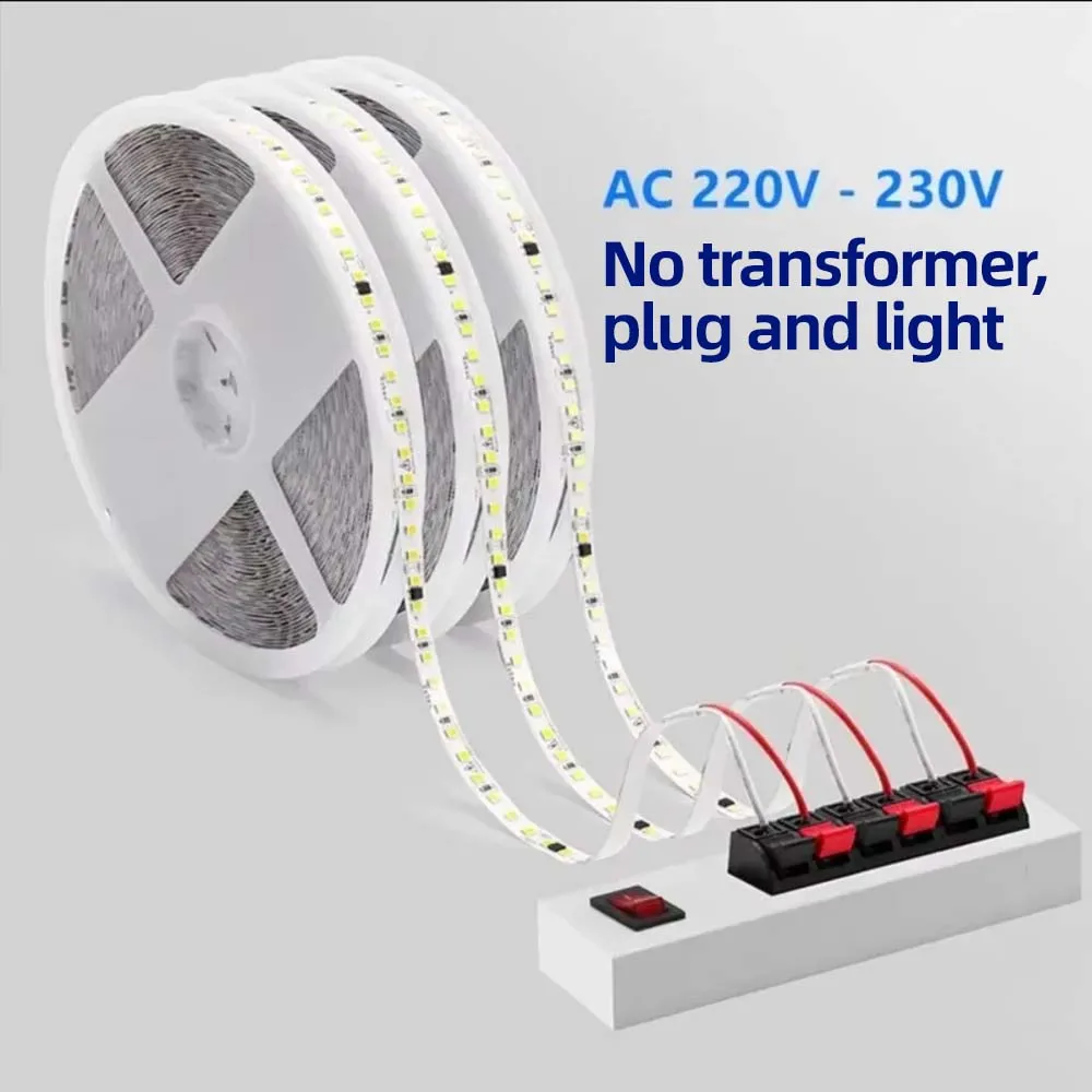 10M 20M/Roll AC 220V 240V LED Strip NO Need Driver 3000K 6000K 2835 120Leds/M 240Led/m Flexible Ribbon Rope Tape Light Home Lamp