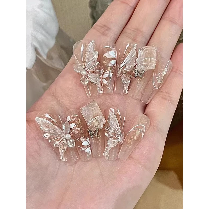 

Ice Crystal Butterfly Wear Nail Heavy Industry Wear Nail Art Set Full Set of Accessories Advanced Nail Patch