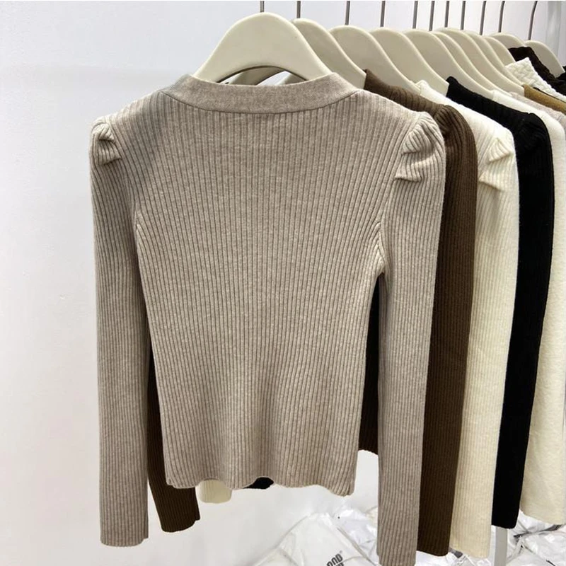 Elegant V Neck Winter Basics Sweater Women Pullovers Casual Long Sleeve Y2k Clothes Slim Knitwear Jumpers Knitted Black Tops