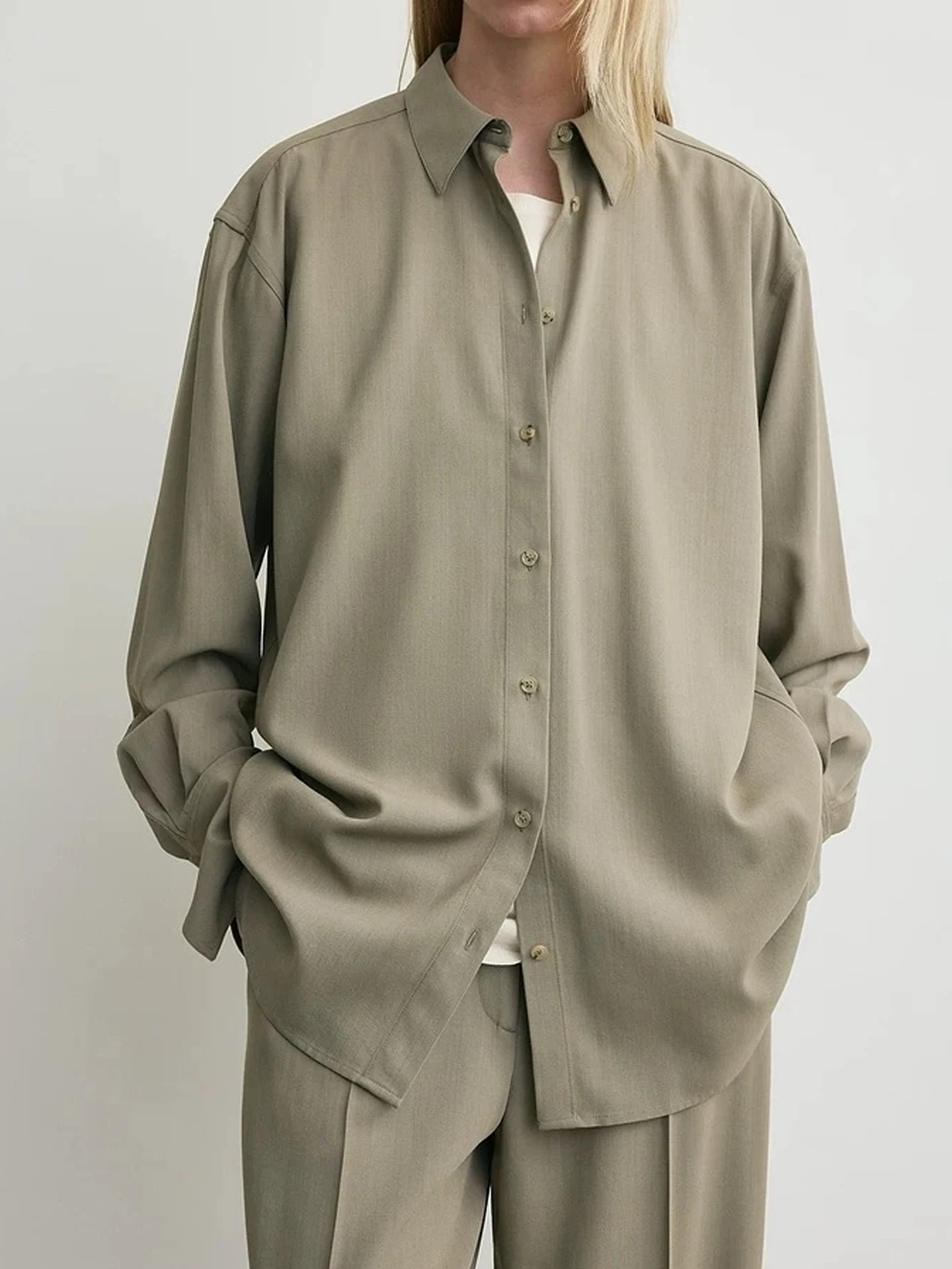 

Shirt 2025 Autumn And Winter New Simple Lapel Single-Breasted Top + Casual Pants Women