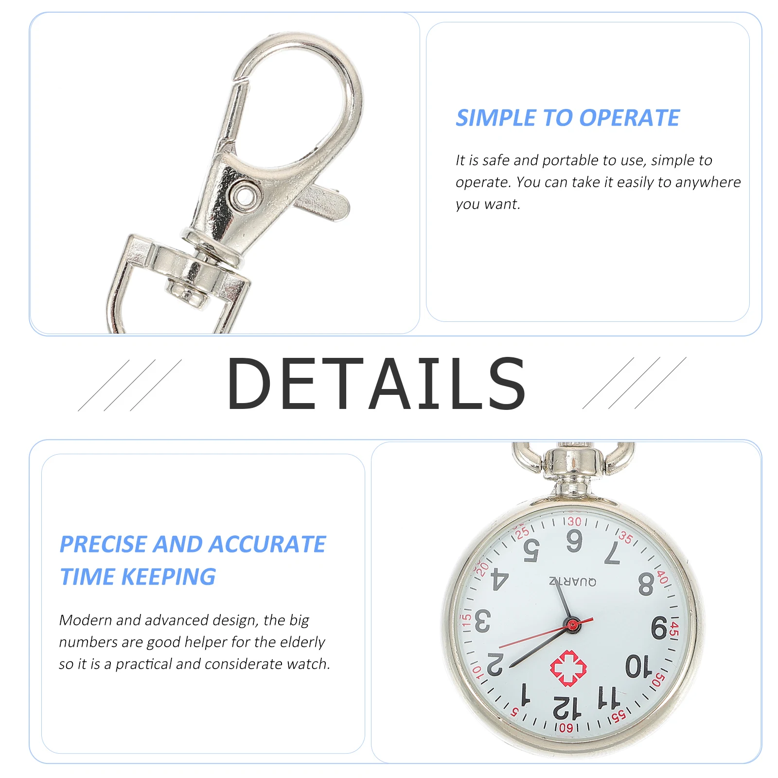 

1 pc White Steel Nurse Pocket Watch Durable Alloy Big Numbers Portable Casual Watch For Elderly Kids Nurses Gift
