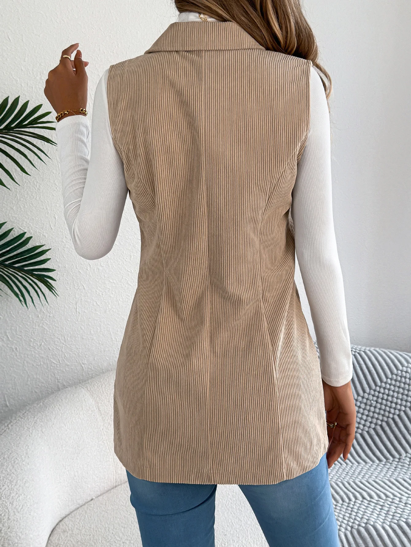 2025 Women Coat Top Woman New Fashionable Coat Autumn and Winter Casual Single-Breasted Suit Collar Corduroy Vest Coat