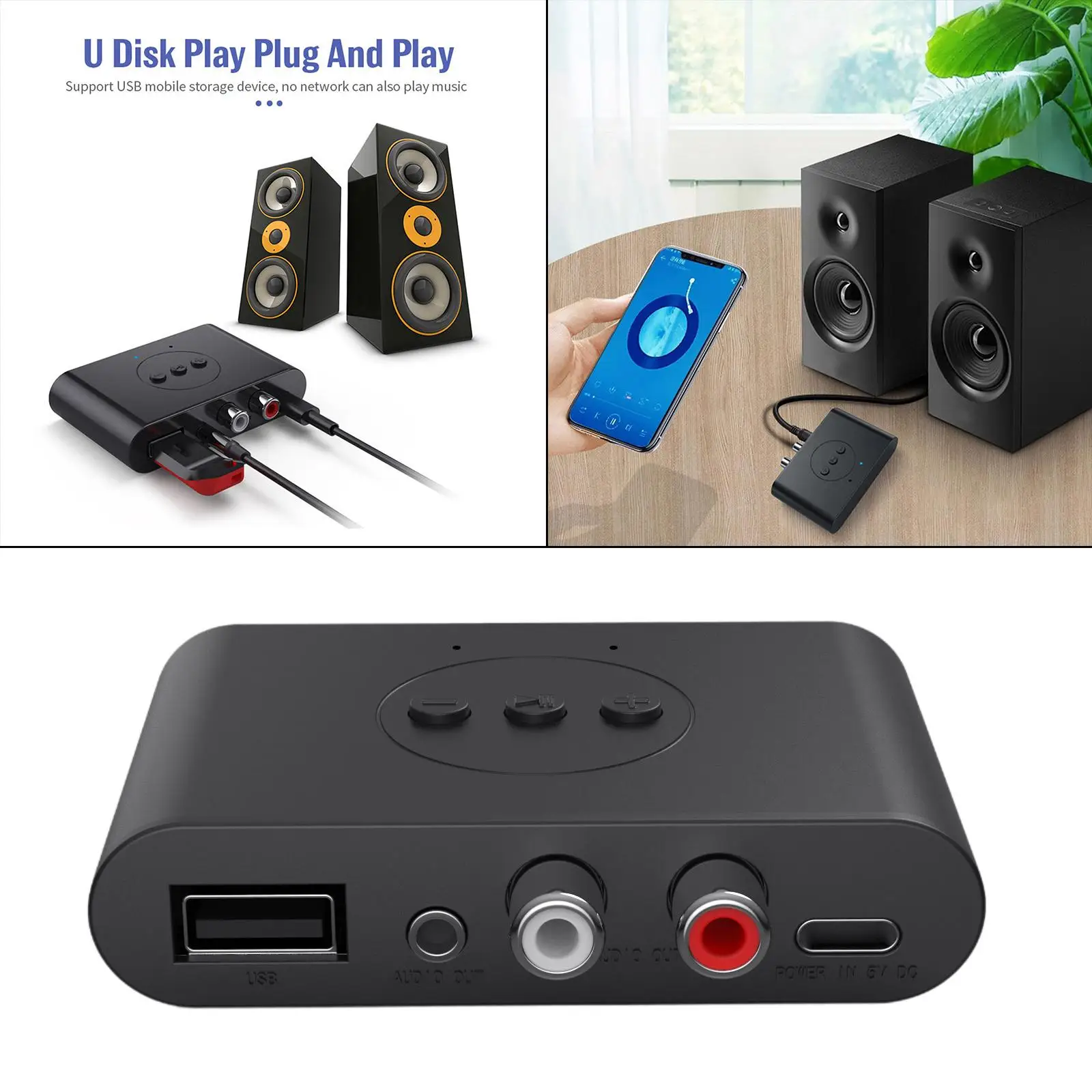 Adaptador USB 5,0, receptor de Audio RCA de 3,5mm, reproducción de disco NFC U para amplificador de altavoz de TV, sistema de música para automóvil