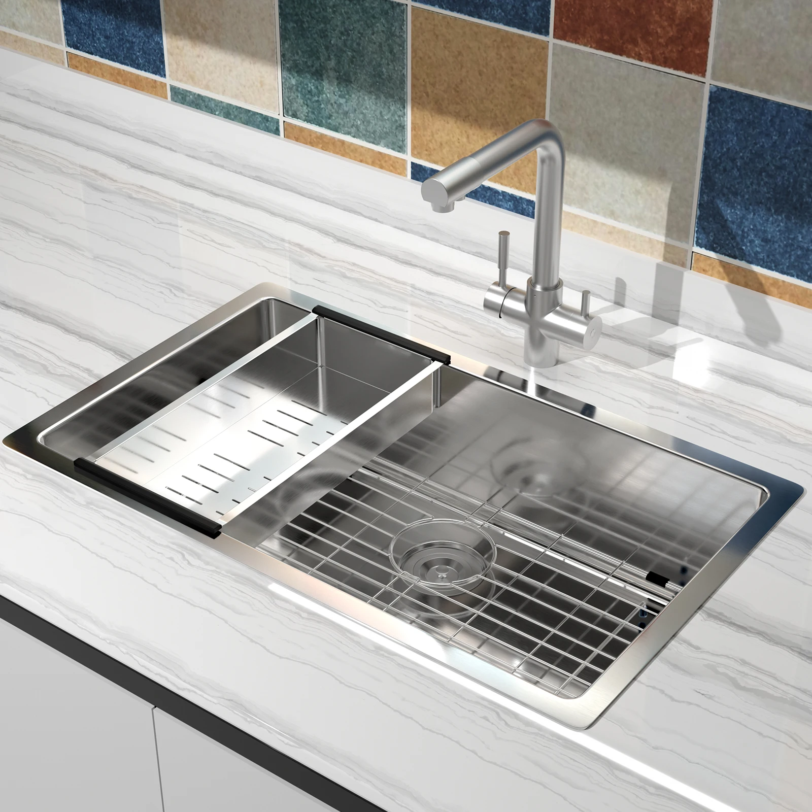 

Kitchen Accessories 304 Stainless Steel Kitchen Sink Rectangle Single Hole Sink with Filter Mesh