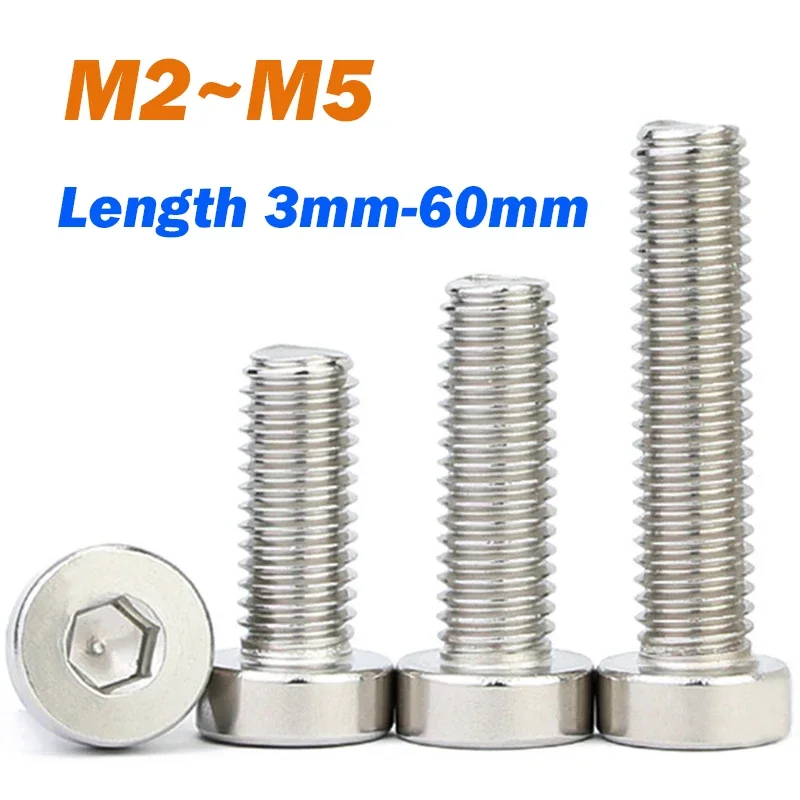 304 Stainless Steel Hexagon Socket Thin Low Short Head Cap Machinery Screw M2 M2.5 M3 M4 M5 Length 3mm-60mm Din7984