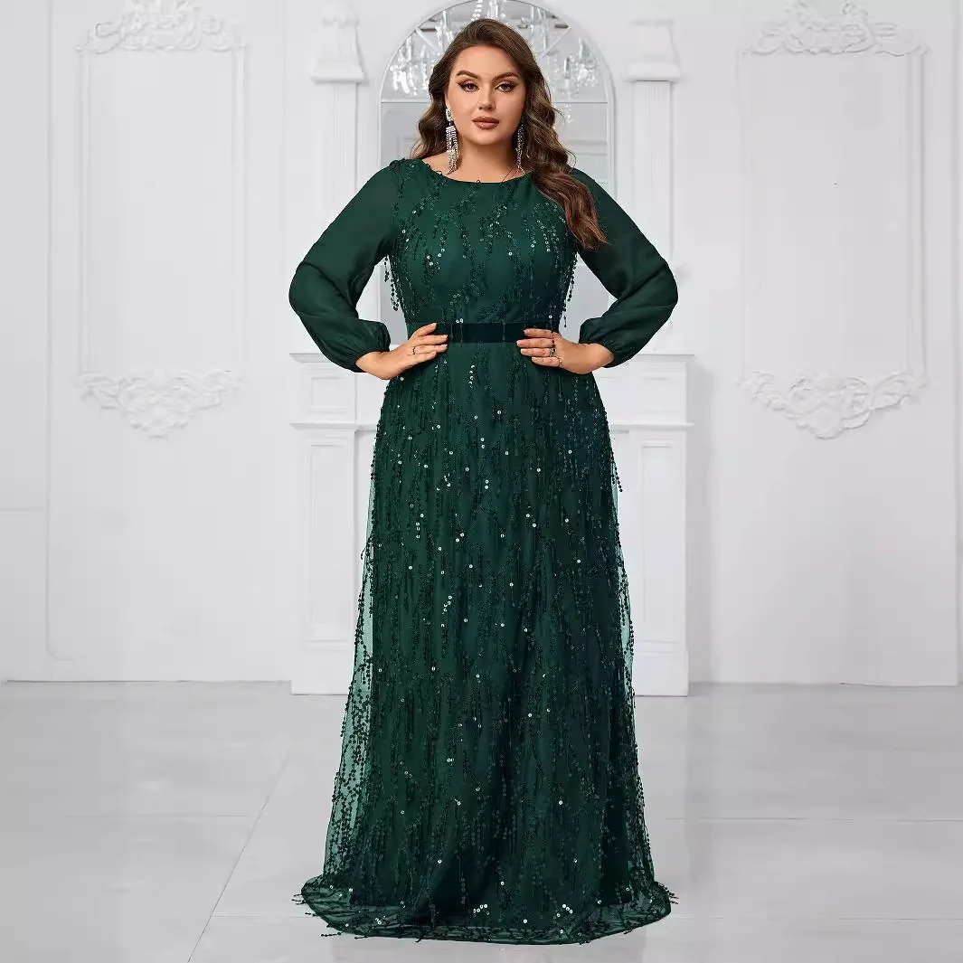 Vestido de noche Formal elegante, corte en A, manga larga, gasa, lentejuelas, cuello joya, tren de barrido, vestido de invitados de boda, personalizado gratis 2025