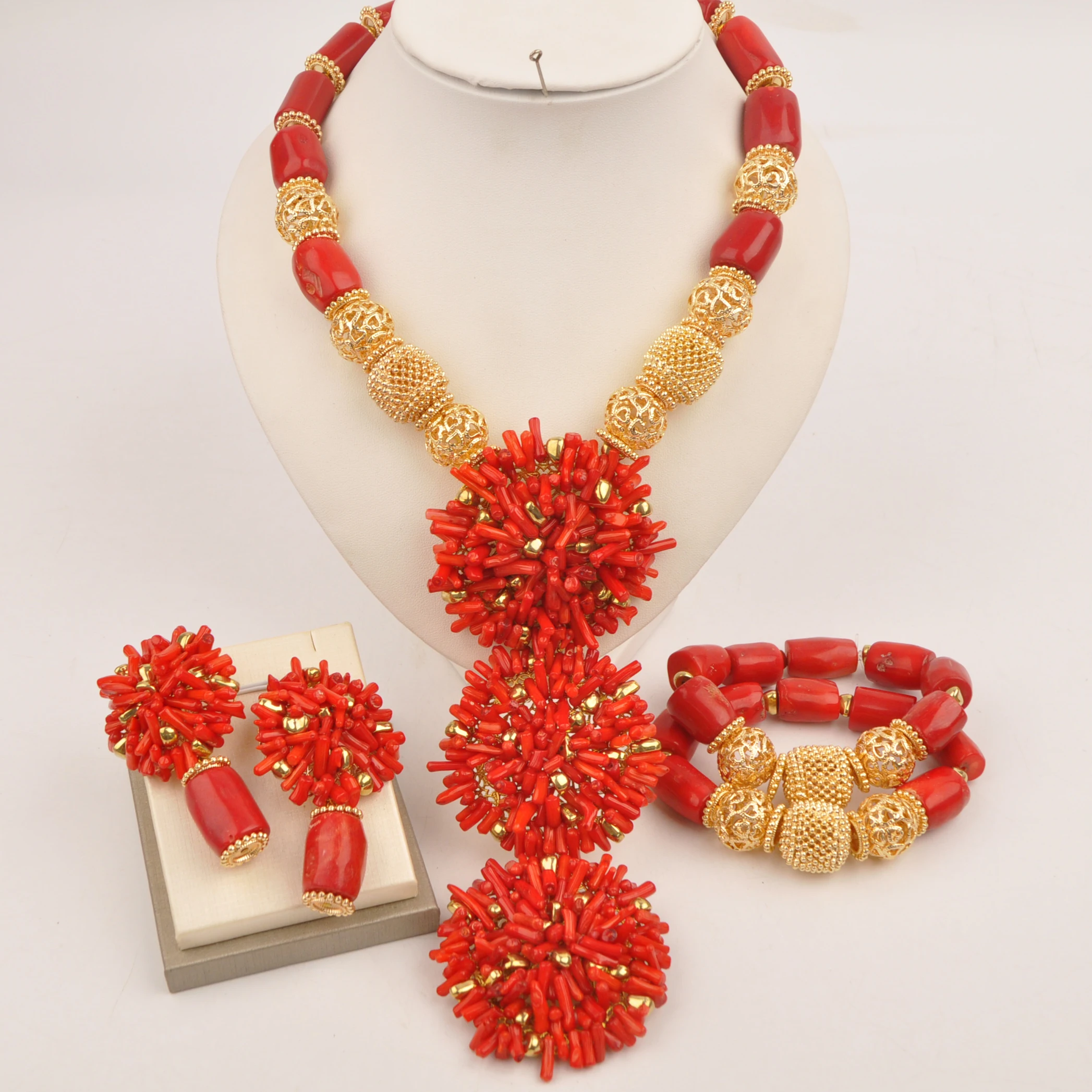 

Wedding fashion Nigerian Necklace Collection jewelry African natural coral red