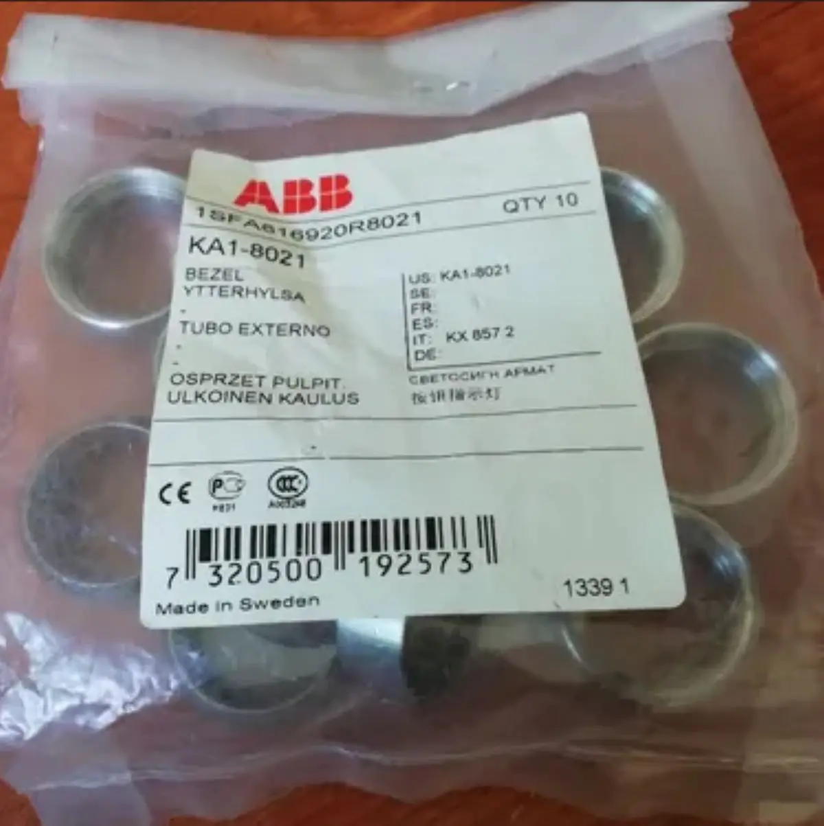 

10 pcs KA1-8021(for Pushbutton) 10012290 1SFA616920R8021 Bezel - For Pushbutton - Chrome metal