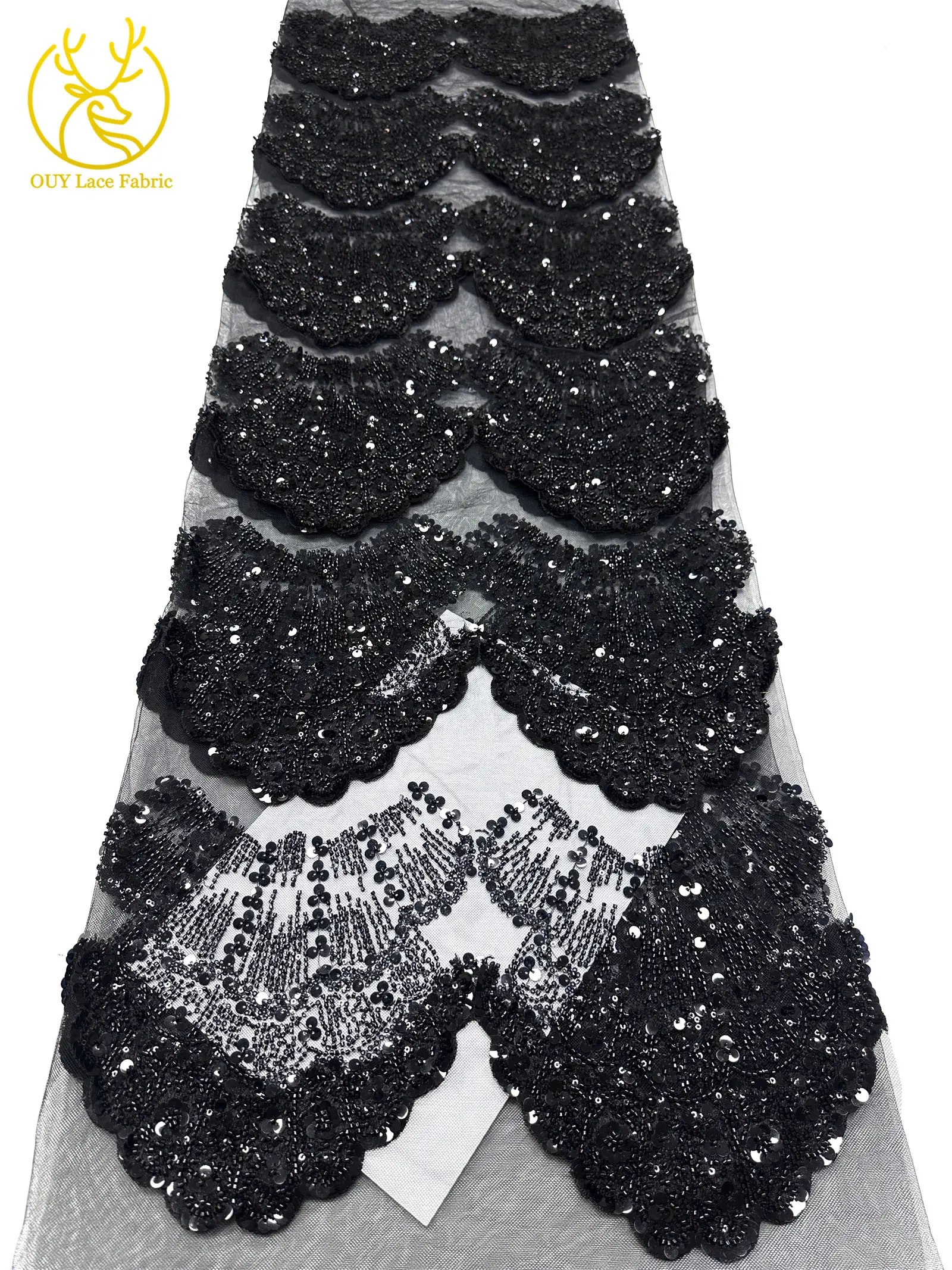 Eleganter DIY handgefertigter bestickter 3D-Spitzenstoff mit Perlen, afrikanischer Pailletten-Tüll, nigerianischer Hochzeitsstoff für Damen, 5 Yards – Detail 15