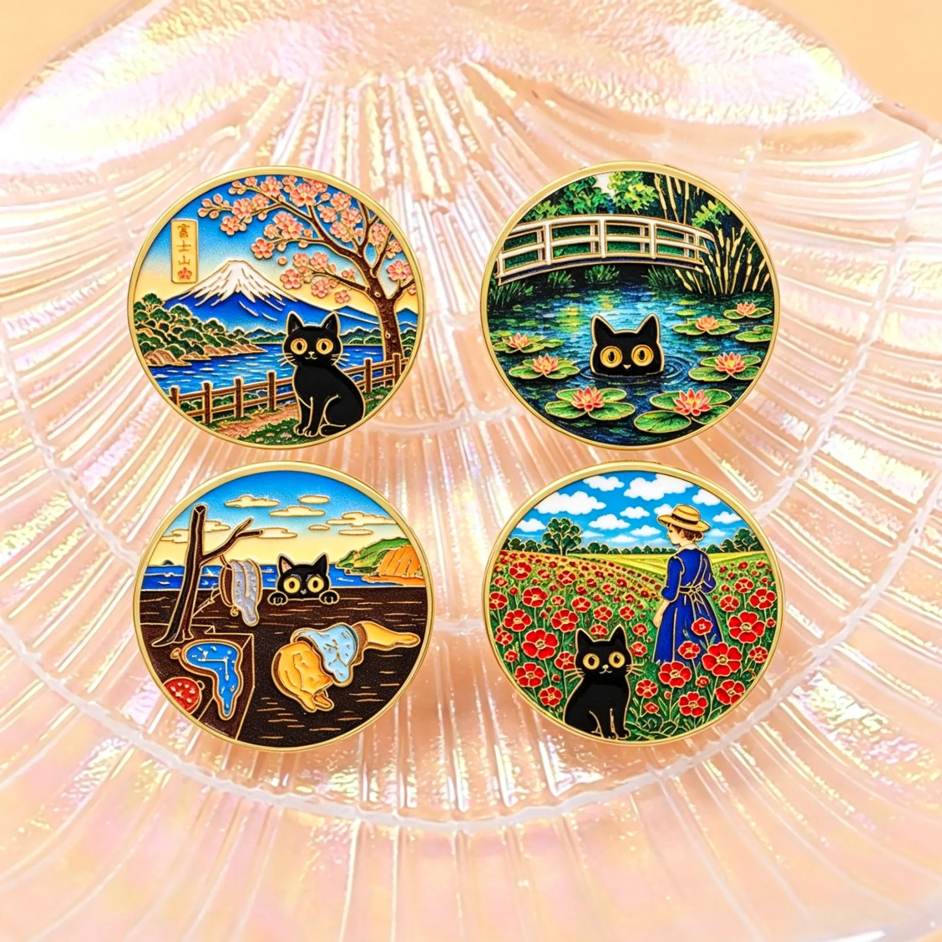 4pcs Painting Black Cat Enamel Pin Lapel Pin Art Brooches For Women Clothes Jewelry Metal Pins Backpack Hat Badge Accessories
