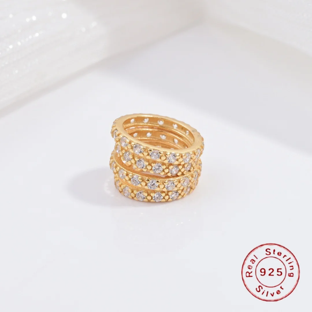 

S925 Sterling Silver Inlaid Zircon Large-Hole Spacer Beads DIY Handmade Bracelet And Necklace Beading Accessories SZ175