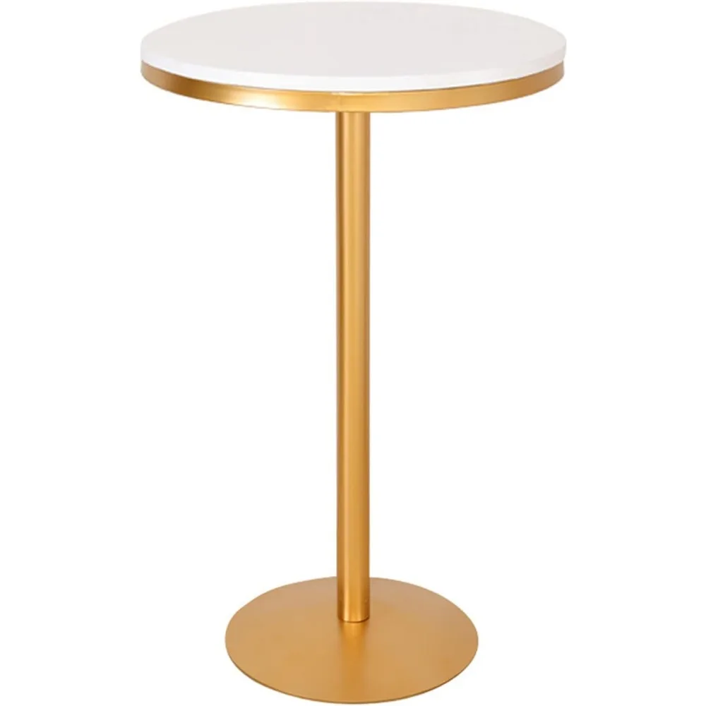 

High Top Bar Table, Milk Tea Restaurant Dining High Foot Table, White Marble Tabletop and Gold Metal Frame Bar Table-21.6×21.6×4