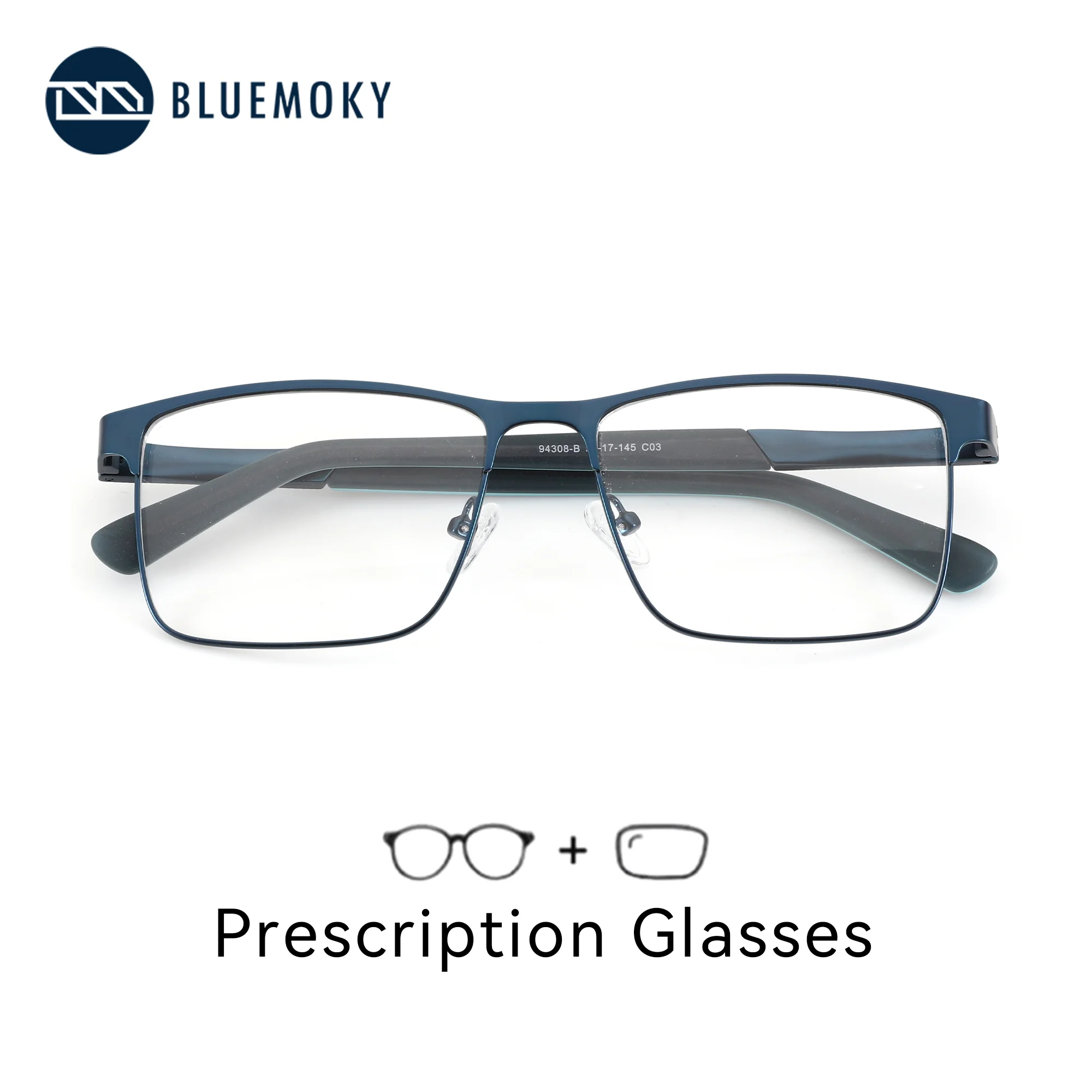 BLUEMOKY XL Size Stylish Double Bridge Metal Prescription Glasses For Men Square Photochromic Multifocal Optical Eyeglasses