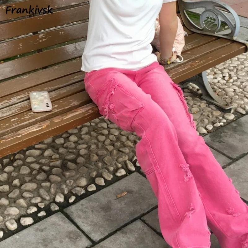 Pink Multi-pockets Cargo Jeans Women Hotsweet Tender Sexy Personality Ulzzang Fashion Students Youth New Pantalon Vintage Mujer