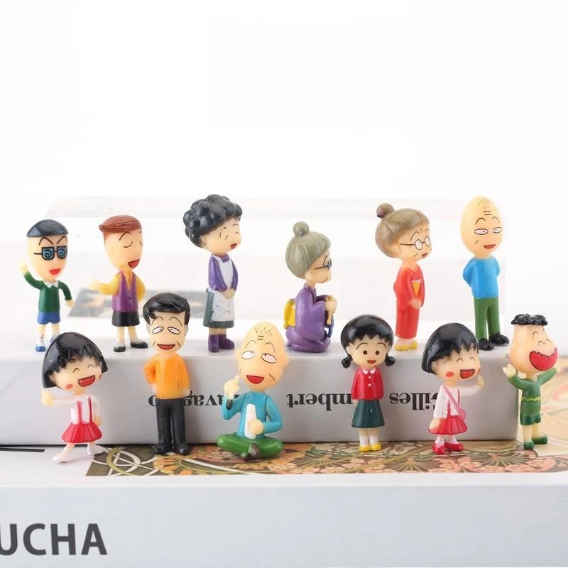 12pcs 3-5cm Chibi Maruko Chan Grandpa Grandma Dad Mother Family PVC Action Figures Dolls Model Toys Gifts Students Mini Toys