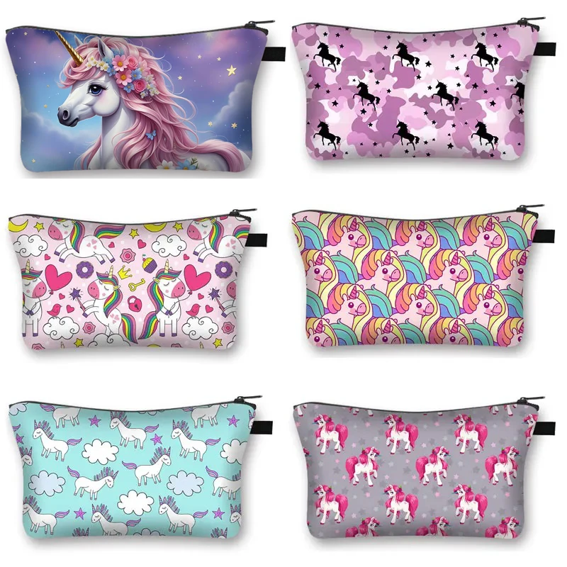 Pink Unicorn Printing Makeuo Bag Women  Rainbow Horse Pattern Leisure Cosmetics Bags For Travel Ladies Portable Makeup Case