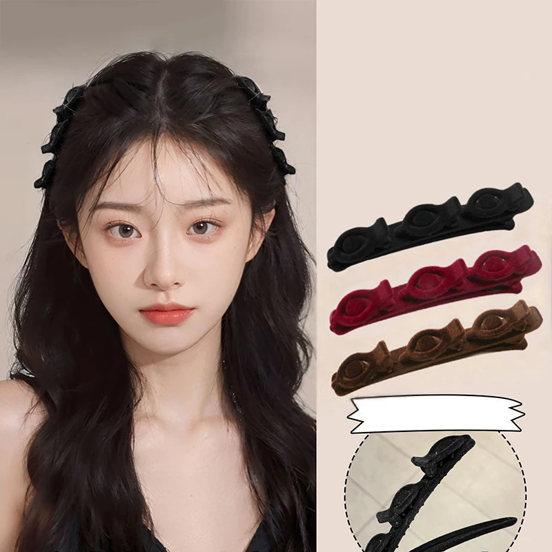 Solid Color Braided Hair Clips Korean Style Hair Clip Shredded Hair Bangs Clip Forehead Flocking Barrettes Hair Accessories