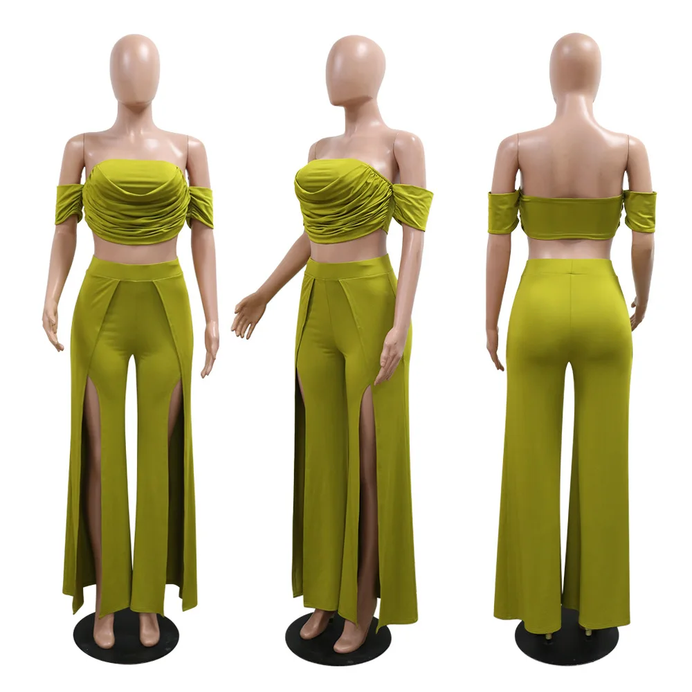 Sexy Crop Tops Two Piece Pant Set Outfits Matching Sets 2024 Women Luxury Clothes Wide Leg Elegant Pants 2 Piece Sets Outfits