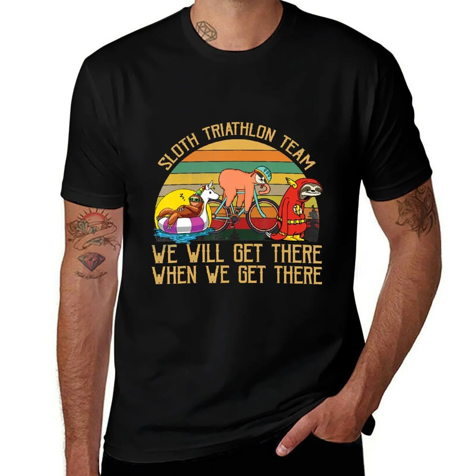 Sloth Triathlon Team We Will Get There Sloth Lazy Cute Slow Funny Sleeping Sleep Nap T-Shirt Casual Trendy Short Sleeve T-Shirt