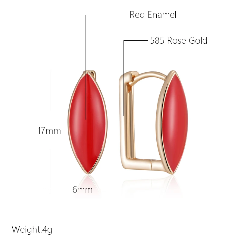 Kinel Hot Fashion Red Enamel English Earrings For Women Girl Simple Rhombus 585 Rose Gold Color Party Eardrop Jewelry Gift