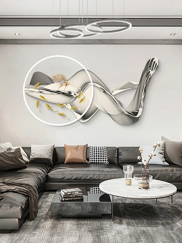 

Luxurious nine-fish picture Fu Lu living room decorative painting high-grade modern sofa background wall mural luminoue painting