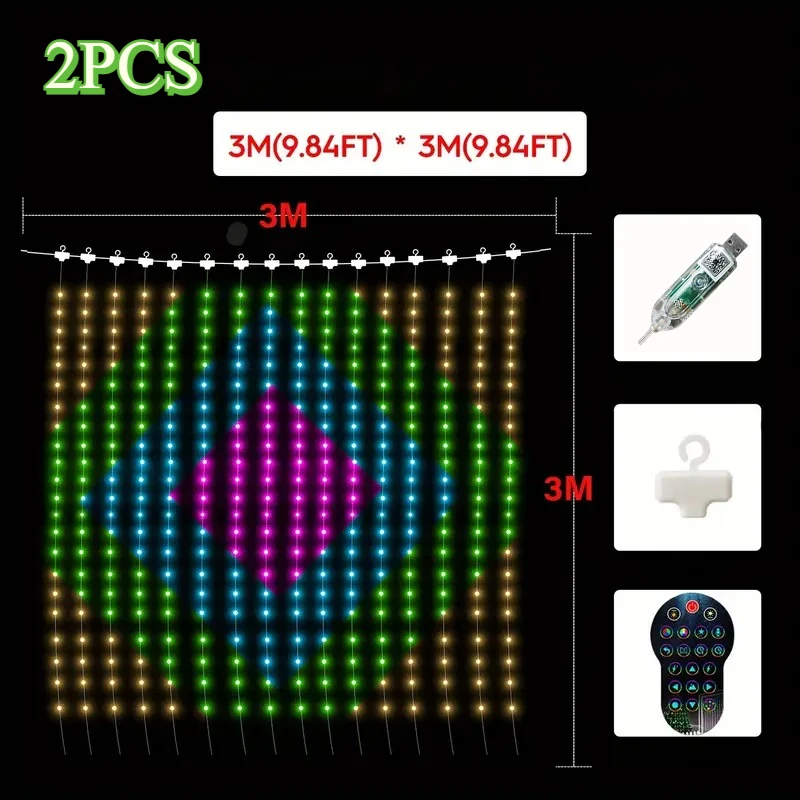 2PCS Smart Curtain Lights 400 LED,Curtain Lights For Backdrop Dynamic DIY Fairy String Light Curtains for Bedroom Backdrop Decor