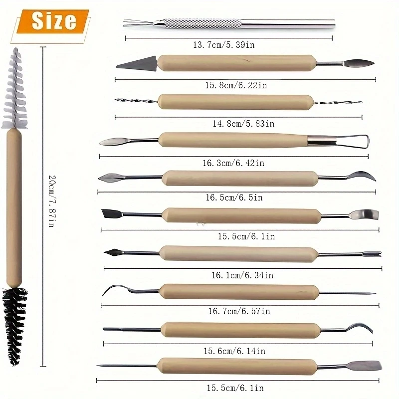 Art Supplies 11 PCS Sculpting Tools DIY Wooden Handles Ceramic Tools Beginners Arts and Crafts Wood and Steel Home School Use