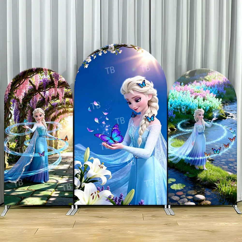 

TB Disney Frozen Princess Elsa Arch Backdrop Cover Garden for Girls Birthday Party Baby Shower Decor Photo Background Wall Props