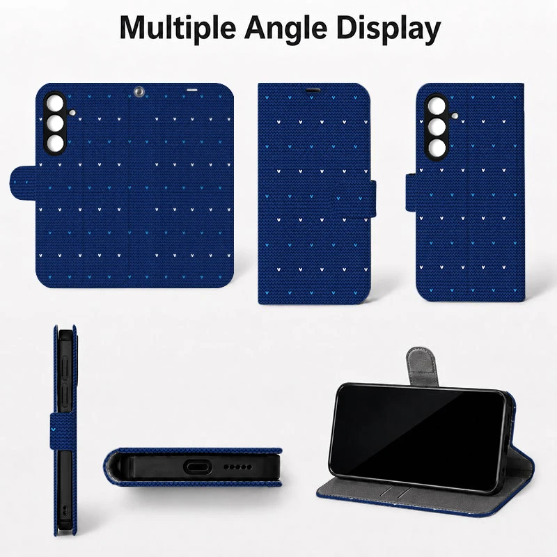 2D Flip Cover Artificial Leather Phone Case with Foldable Stand for Samsung S26 S25 S24 S23 S22 A55 A36 Heart Pattern
