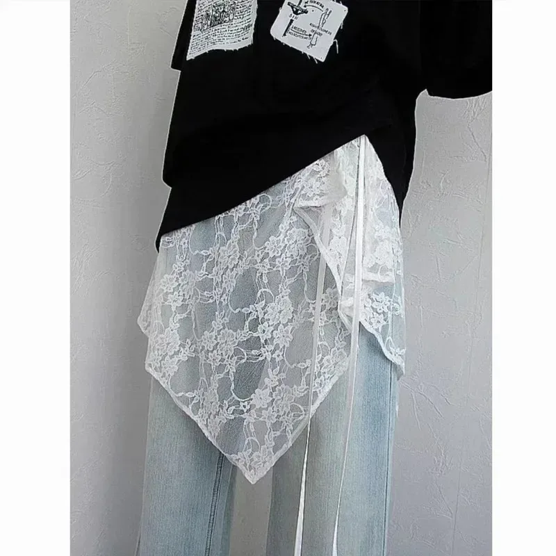 

Юбка-фартук в французском стиле с кружевом, женская, асимметричная, многослойная, с запахом, повседневная, весенняя, верхняя юбка