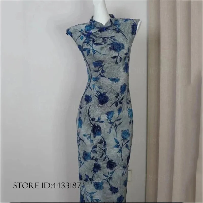 

Китайское традиционное платье Ципао, элегантное с цветочным принтом, женское длинное платье-ципао, ханьфу, весна-лето, новое женское платье, костюм для косплея