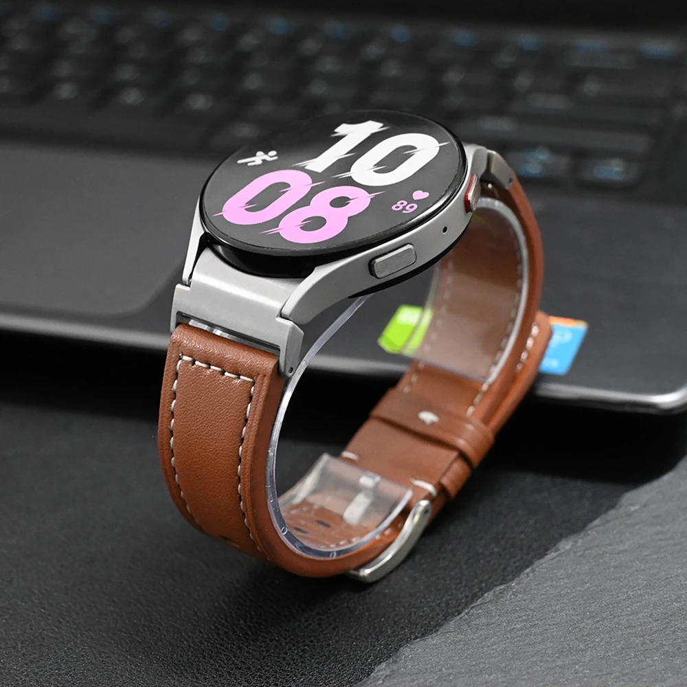 Correa de cuero sin huecos para Samsung Galaxy Watch 6 Classic, pulsera de 45mm, 47mm, 43mm, 4/5/6, 44mm, 40mm, Ajuste rápido
