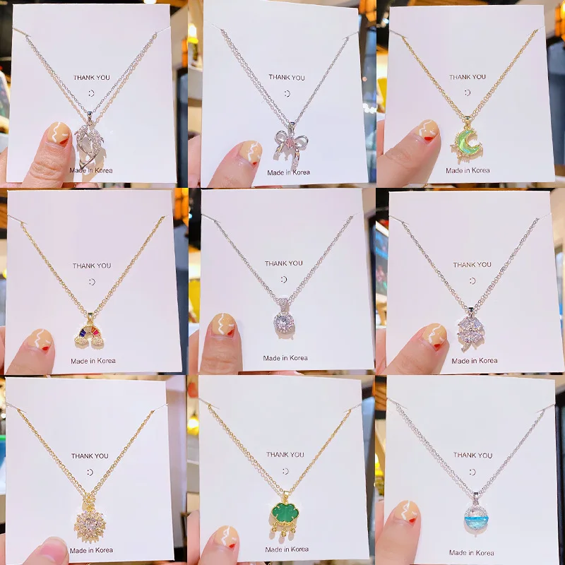 

Zircon Flower Pendant Necklace for Women Summer Clavicle Chain Unique Jewelry Gold Color Anti-Tarnish Titanium Steel Necklace