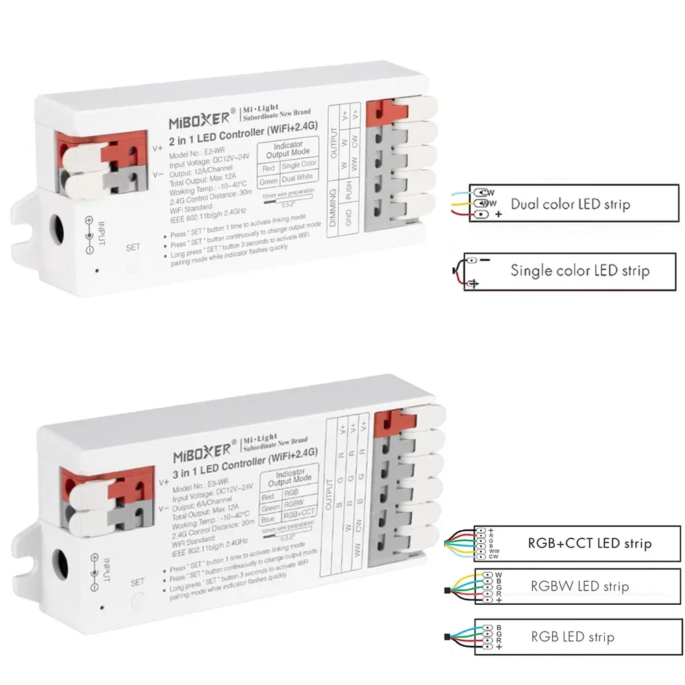 Miboxer 2in1 3in1 Tuya Wifi LED Controller DC12V-24V Single color/RGB/RGBW/RGBCCT LED Dimmer 2.4G RF Vertical Remote Control New