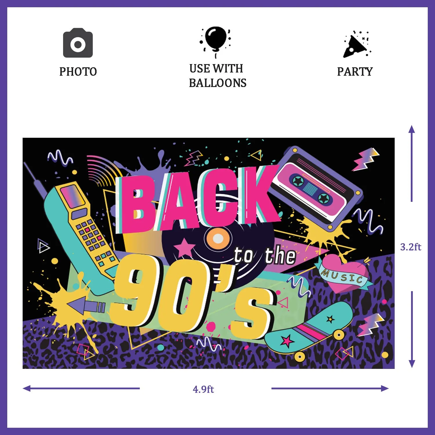 Back to The 90s Retro Hanging Banner, Background for Photography, Hip Hop Party Decorations, Birthday Photo Props