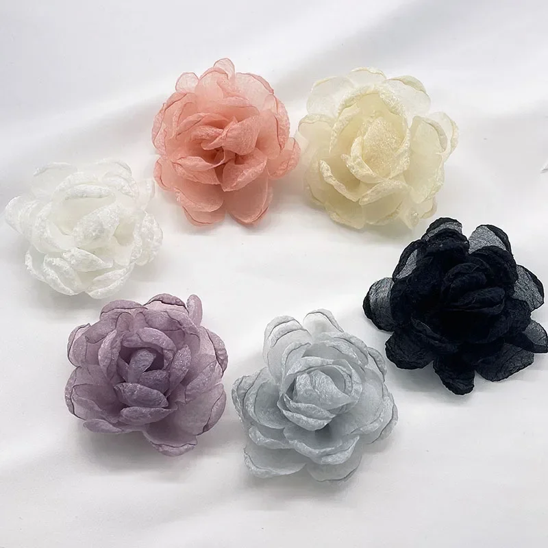 1pcs 7cm Large Handmade Chiffon Fabric Artificial Flower For Bridal Headdress Women Accessories For Hair Clips Fake Flower