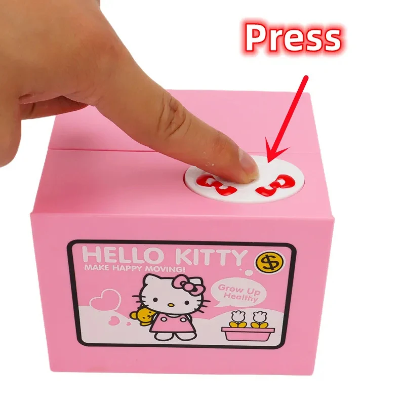 Hello Kitty Piggy Bank Sanrio Action Figure Anime Cartoon KT Cat Stealing Coins Piggy Bank Money Safe Birthday Children's Gifts