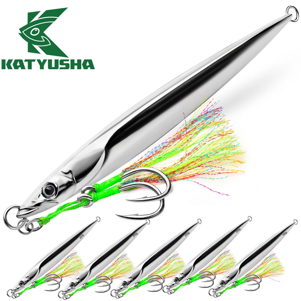 

Katyusha Shore Slow Jigging Metal Spoon Shaped False Bait With High Carbon Steel Hooks Colorful Feathers Bass Trout Fishing Bait