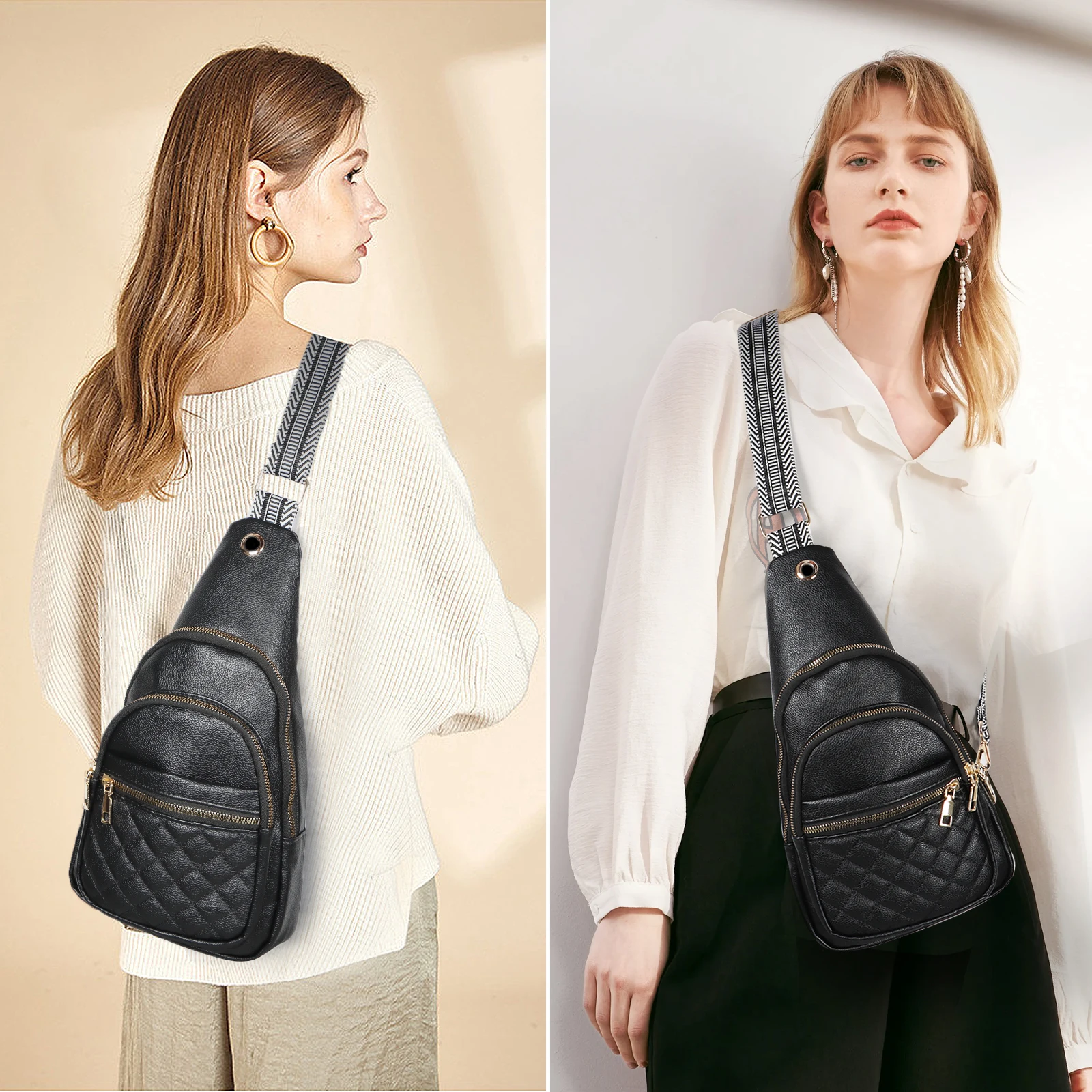 

Customized Sling Bag for Men Women Personalized Argyle Pattern or Minimalist Chest Pack with Secure Zipper Gift for Him/Her